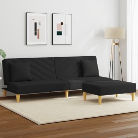 Sofá cama de 2 plazas con almohadas y taburete tela negro de , Sofás - Ref: Foro24-3216257, Precio: 282,15 €, Descuento: %