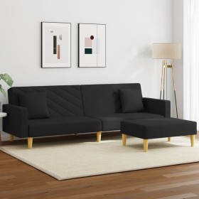 Sofá cama de 2 plazas con almohadas y taburete tela negro de , Sofás - Ref: Foro24-3216260, Precio: 312,30 €, Descuento: %