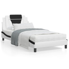 Cama con colchón cuero sintético blanco y negro 100x200 cm de , Camas y somieres - Ref: Foro24-3208781, Precio: 283,22 €, Des...