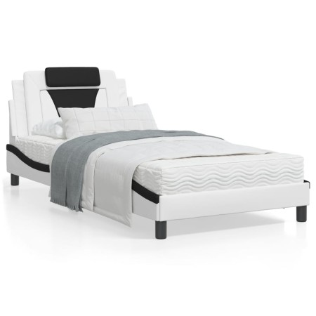 Cama con colchón cuero sintético blanco y negro 100x200 cm de , Camas y somieres - Ref: Foro24-3208781, Precio: 312,77 €, Des...