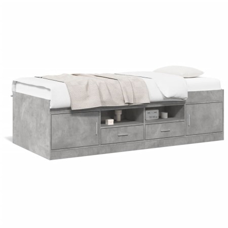 Concrete gray engineered wood lounger with drawers 90x200 cm by , Beds and slatted bases - Ref: Foro24-3280247, Price: 220,04...