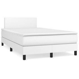 Box spring bed with mattress and LED white synthetic leather 120x190 cm by , Beds and slatted bases - Ref: Foro24-3270124, Pr...