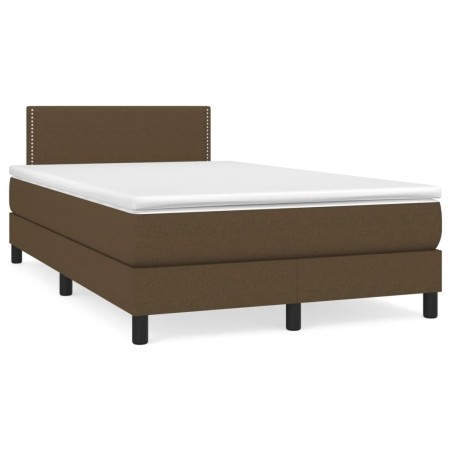 Cama box spring con colchón y LED tela marrón oscuro 120x190 cm de , Camas y somieres - Ref: Foro24-3270035, Precio: 371,28 €...