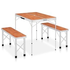 Folding camping table with 2 brown aluminum benches by vidaXL, camping furniture - Ref: Foro24-48182, Price: 98,99 €, Discoun...