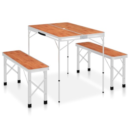 Folding camping table with 2 brown aluminum benches by vidaXL, camping furniture - Ref: Foro24-48182, Price: 98,99 €, Discoun...