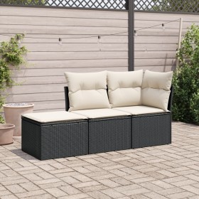 Gartensofa-Set mit Kissen, 3-teilig, schwarzes synthetisches Rattan von , Gartensets - Ref: Foro24-3249305, Preis: 183,02 €, ...