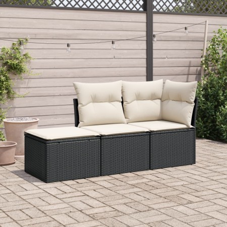 Gartensofa-Set mit Kissen, 3-teilig, schwarzes synthetisches Rattan von , Gartensets - Ref: Foro24-3249305, Preis: 176,73 €, ...