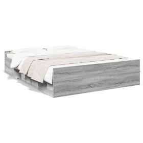 Cama con cajones madera ingeniería gris Sonoma 150x200 cm de , Camas y somieres - Ref: Foro24-3280291, Precio: 157,99 €, Desc...