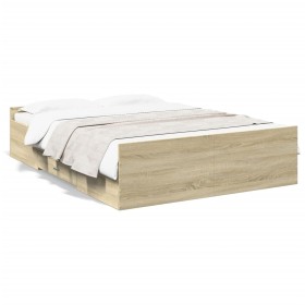 Sonoma oak engineered wood bed with drawers 140x190 cm by , Beds and slatted bases - Ref: Foro24-3280309, Price: 149,99 €, Di...