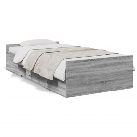 Sonoma gray engineered wood bed with drawers 90x200 cm by , Beds and slatted bases - Ref: Foro24-3280340, Price: 124,64 €, Di...