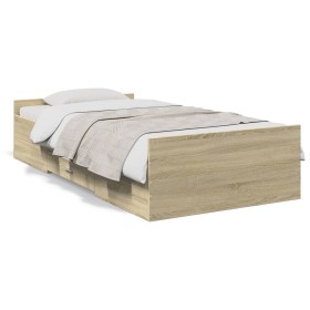 Sonoma oak engineered wood bed with drawers 90x200 cm by , Beds and slatted bases - Ref: Foro24-3280337, Price: 115,63 €, Dis...