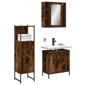 3-piece bathroom furniture set smoked oak plywood by , Bathroom furniture - Ref: Foro24-3214762, Price: 189,43 €, Discount: %