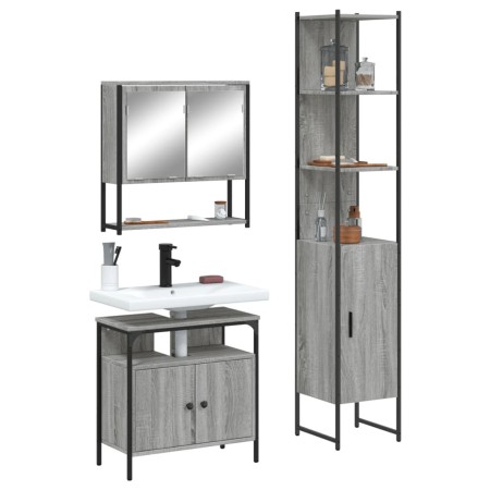 Sonoma gray plywood 3-piece bathroom furniture set by , Bathroom furniture - Ref: Foro24-3214678, Price: 190,12 €, Discount: %