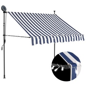 Retractable manual awning with blue and white LED lights, 150 cm. by vidaXL, Awnings - Ref: Foro24-145842, Price: 70,51 €, Di...