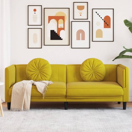 Yellow velvet 3-seater sofa with cushions by , Sofas - Ref: Foro24-372648, Price: 286,37 €, Discount: %