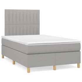 Box spring bed with mattress and LED light gray fabric 120x190 cm by , Beds and slatted bases - Ref: Foro24-3270260, Price: 4...