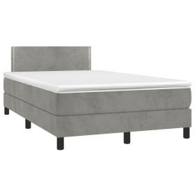 Box spring bed with mattress and LED light gray velvet 120x190 cm by , Beds and slatted bases - Ref: Foro24-3270147, Price: 3...