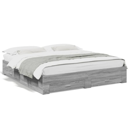 Cama con cajones madera ingeniería gris Sonoma 200x200 cm de , Camas y somieres - Ref: Foro24-3280361, Precio: 211,90 €, Desc...