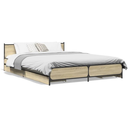 Cama con cajones madera ingeniería roble Sonoma 120x200 cm de , Camas y somieres - Ref: Foro24-3279938, Precio: 168,58 €, Des...