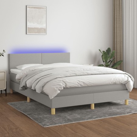 Box spring bed mattress and LED lights light gray fabric 140x200 cm by vidaXL, Beds and slatted bases - Ref: Foro24-3133557, ...