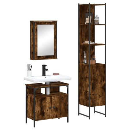 Set de muebles baño 3 pzas madera contrachapada roble ahumado de , Muebles de baño - Ref: Foro24-3214797, Precio: 179,26 €, D...