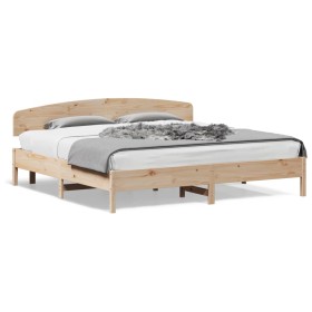 Bed frame with solid pine wood headboard 180x200 cm by , Beds and slatted bases - Ref: Foro24-3207197, Price: 171,99 €, Disco...