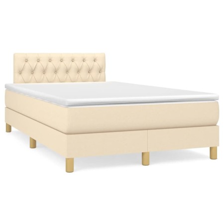 Cama box spring con colchón tela color crema 120x190 cm de , Camas y somieres - Ref: Foro24-3269798, Precio: 378,89 €, Descue...