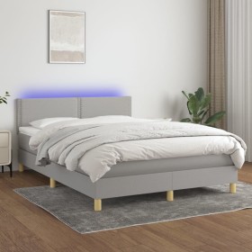 Box spring bed mattress and LED lights light gray fabric 140x200 cm by vidaXL, Beds and slatted bases - Ref: Foro24-3133637, ...