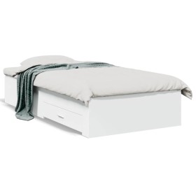 White engineered wood bed with drawers 90x190 cm by , Beds and slatted bases - Ref: Foro24-3280433, Price: 120,99 €, Discount: %