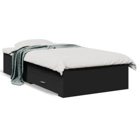 Black engineered wood bed with drawers 90x200 cm by , Beds and slatted bases - Ref: Foro24-3280427, Price: 117,09 €, Discount: %