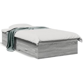 Cama con cajones madera de ingeniería gris Sonoma 90x190 cm de , Camas y somieres - Ref: Foro24-3280438, Precio: 119,62 €, De...