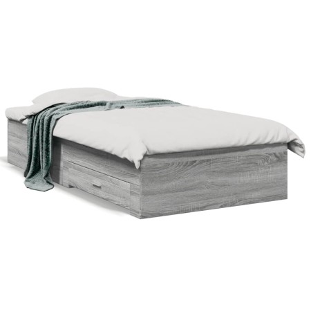 Cama con cajones madera de ingeniería gris Sonoma 90x190 cm de , Camas y somieres - Ref: Foro24-3280438, Precio: 118,99 €, De...