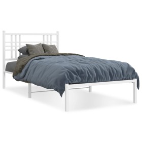 Metal bed frame with white headboard 107x203 cm by , Beds and slatted bases - Ref: Foro24-376369, Price: 74,99 €, Discount: %