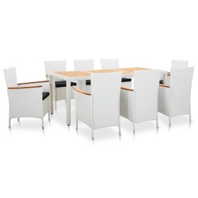 Conjunto de comedor de jardín 9 piezas ratán sintético blanco de vidaXL, Conjuntos de jardín - Ref: Foro24-45980, Precio: 445...