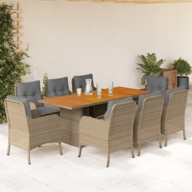 9-teiliges Garten-Essset mit beigen Kissen aus synthetischem Rattan von , Gartensets - Ref: Foro24-3211903, Preis: 985,52 €, ...