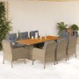 9-piece garden dining set with beige synthetic rattan cushions by , Garden sets - Ref: Foro24-3211903, Price: 985,52 €, Disco...