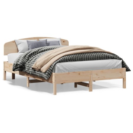 Bed frame with solid pine wood headboard 120x200 cm by , Beds and slatted bases - Ref: Foro24-3207213, Price: 146,56 €, Disco...