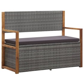 Gray acacia wood synthetic rattan storage bench 115 cm by vidaXL, garden benches - Ref: Foro24-46011, Price: 186,50 €, Discou...