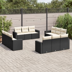 Gartensofa-Set 12-teilig mit schwarzen synthetischen Rattankissen von , Modulare Sofas für den Außenbereich - Ref: Foro24-325...