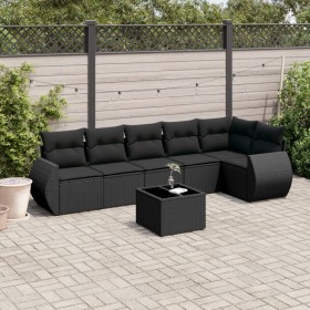 7-teiliges Garten-Essset und schwarze Kissen aus synthetischem Rattan von , Gartensets - Ref: Foro24-3253732, Preis: 469,36 €...