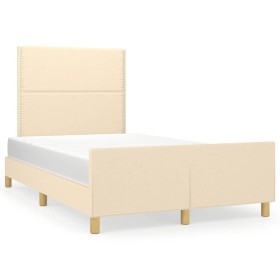 Estructura de cama con cabecero tela crema 120x190 cm de , Camas y somieres - Ref: Foro24-3270511, Precio: 172,99 €, Descuent...