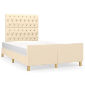 Estructura de cama con cabecero tela crema 120x190 cm de , Camas y somieres - Ref: Foro24-3270539, Precio: 190,99 €, Descuent...