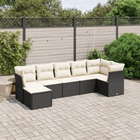 7-teiliges Garten-Essset und schwarze Kissen aus synthetischem Rattan von , Gartensets - Ref: Foro24-3263192, Preis: 448,23 €...