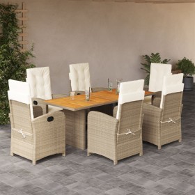 Set comedor de jardín 7 pzas con cojines ratán sintético beige de , Conjuntos de jardín - Ref: Foro24-3212284, Precio: 982,33...