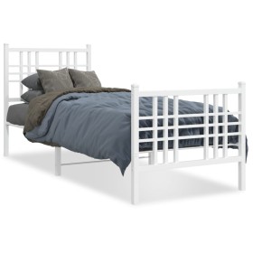 Metal bed frame with headboard and footboard white 75x190 cm by , Beds and slatted bases - Ref: Foro24-376381, Price: 75,99 €...