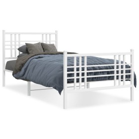 Metal bed frame with headboard and footboard white 90x190 cm by , Beds and slatted bases - Ref: Foro24-376383, Price: 79,59 €...