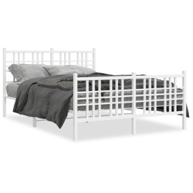 Metal bed frame with headboard and white footboard 120x190 cm by , Beds and slatted bases - Ref: Foro24-376388, Price: 118,29...