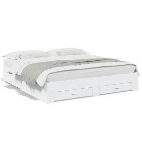 Estructura cama con cajones madera ingeniería blanca 200x200 cm de , Camas y somieres - Ref: Foro24-3280356, Precio: 231,07 €...