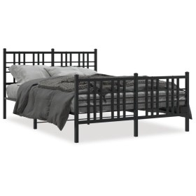 Estructura cama con cabecero y estribo metal negro 137x190 cm de , Camas y somieres - Ref: Foro24-376341, Precio: 124,99 €, D...