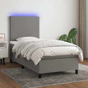 Box spring bed mattress and LED lights dark gray fabric 100x200 cm by vidaXL, Beds and slatted bases - Ref: Foro24-3134694, P...